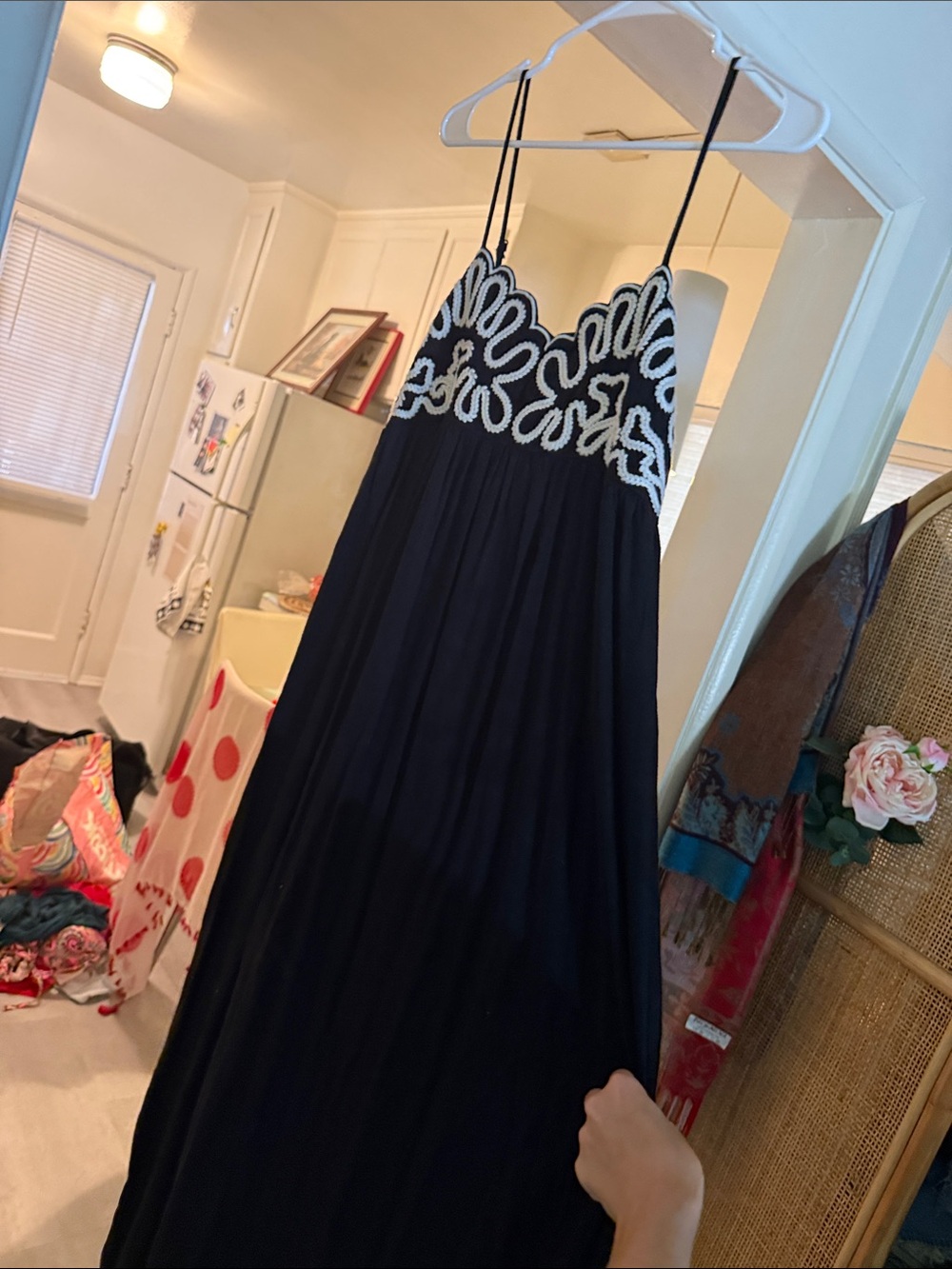 a new day Black Maxi Dress with White Embroidered Bodice
